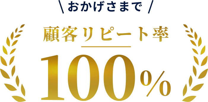 おかげさまで顧客リピート率100%